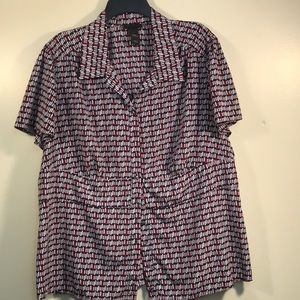 Lane Bryant blouse in a fun red, black and white geometric print, size 18/20.